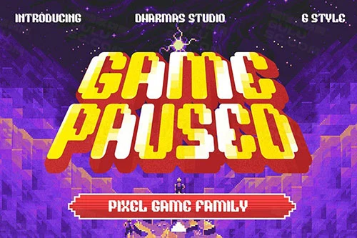 复古怀旧风未来派日式任天堂街机游戏像素风英文字体 Game Paused - Pixel Game Family