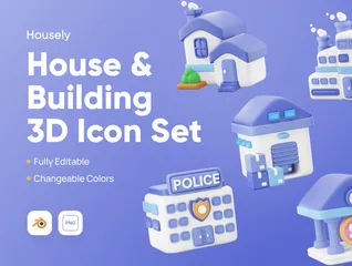 3D立体免扣素材建筑房屋与建筑模型
