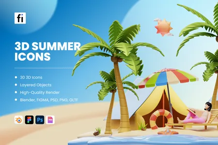3D立体插画通知夏天模型