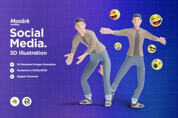 3D插画素材人物拥有社交媒体的年轻人