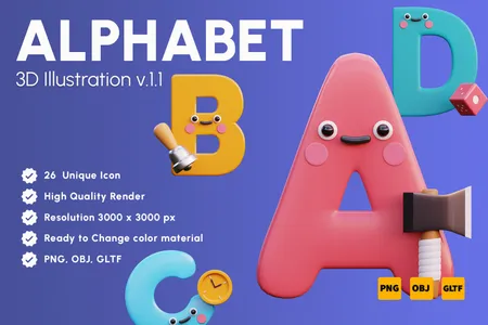 3D立体插画素材标志字母表V.1.1模型