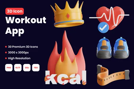 3D立体插画素材医疗保健锻炼应用模型