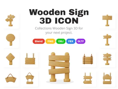 3D立体插画素材地图木制标志模型