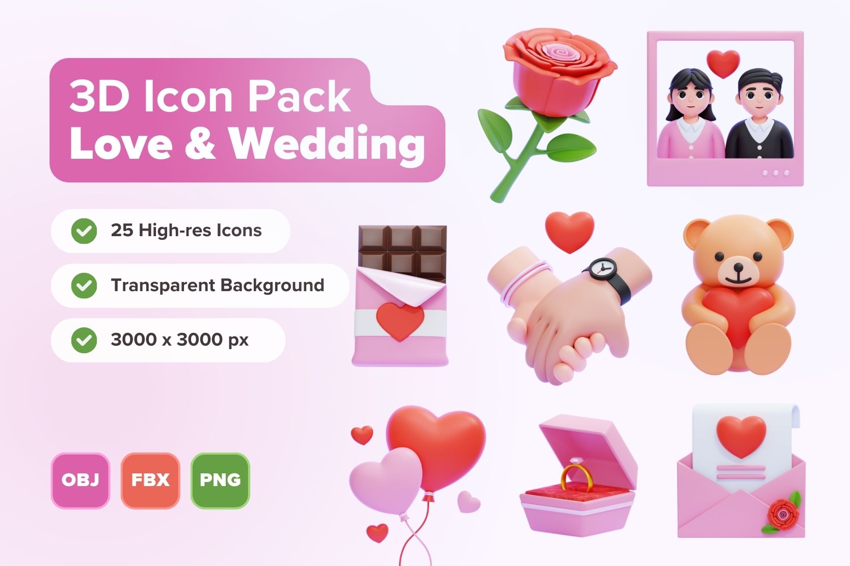 25款浪漫婚礼3D图标素材 #319464 Love & Wedding