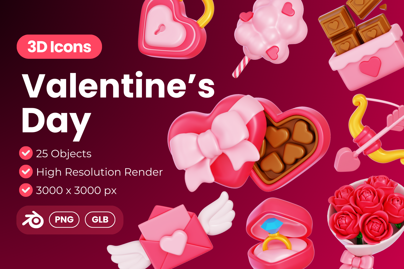 25款情人节3D图标素材 Valentine's Day