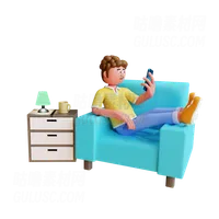 年轻人在沙发上放松并使用智能手机 Young Man Relax On Sofa And Using Smartphone