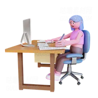 在办公桌上工作的年轻女子 Young Woman Working In Office Desk