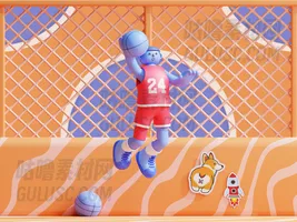 篮球运动员为目标而跳 Basketball Player jumping for goal