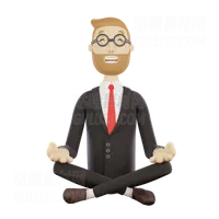 戴着眼镜的商人在莲花位置冥想 Businessman with glasses meditates in lotus position