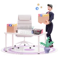 商人设置办公桌 Businessman setting up office desk