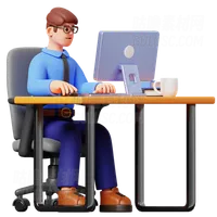 从事计算机工作的商人 Businessman Working On Computer