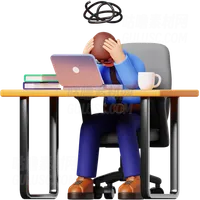 商人在工作中困惑3D插图 Businessman Confused At Work 3D Illustration