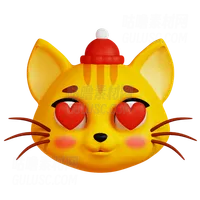 有心眼睛和红色帽子的猫 Cat with Heart Eyes and Red Hat