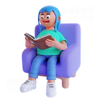 女孩坐在沙发上看书 Girl sit on sofa and reading book