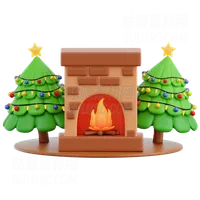 壁炉和圣诞树 Fireplace And Christmas Pine Tree