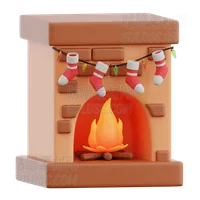 带袜子装饰的壁炉 Fireplace With Socks Decoration