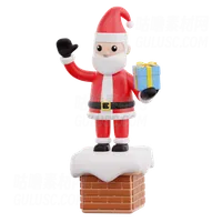 圣诞老人在烟囱上拿着礼品盒 Santa Claus Holding Gift Box On Chimney