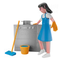 女孩在厨房打扫卫生 Girl cleaning in the kitchen