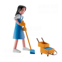 女孩拖地 Girl mopping the floor