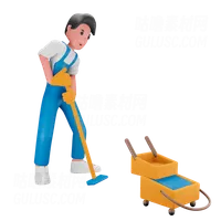 男孩拖地 Boy mopping the floor