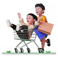 夫妇在购物时玩得开心 Couple having fun while shopping