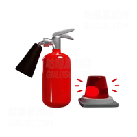 红色灭火器和警笛灯 Red Extinguisher And Alert Siren Light