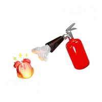 红色灭火器在火灾截止日期前熄灭闹钟 Red Fire Extinguisher Extinguishes The Alarm Clock On Fire Deadline