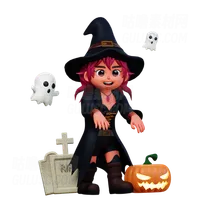 带着可怕南瓜的女巫女孩 Witch Girl With Scary Pumpkin