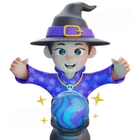 穿着魔法球巫师服装的男孩 Boy in Wizard Costume with Magic Ball