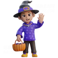 穿着巫师服装的男孩和糖果篮 Boy in Wizard Costume with Candy Basket