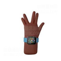 带健身带的手显示辐条标志 Hand with fitness band showing spoke Sign