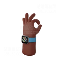 手持智能手表显示所有ok标志 Hand with smart watch showing All ok sign