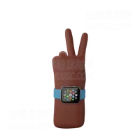 带有智能乐队的手显示胜利标志 Hand with smart band showing victory sign