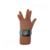 带有健身带的手，显示长寿和繁荣的标志 Hand with fitness band showing Live Long And Prosper Sign