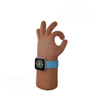 手持智能手表，显示一切正常的手势 Hand with smart watch showing All okay gesture