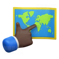 手势指向世界地图 Hand Gesture Pointing at World Map