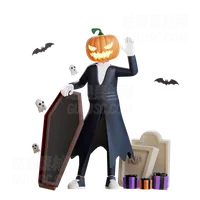 带棺材的南瓜人 Pumpkin man with coffin