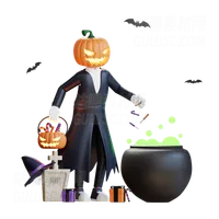 大锅南瓜人 Pumpkin man with cauldron