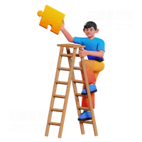 男子攀登成功阶梯 Man climbing success ladder