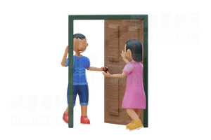 小孩子为朋友开门 Little kid open the door for friend