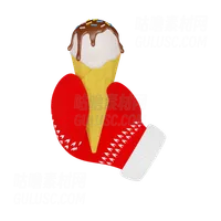 针织红色连指手套中的冰淇淋蛋筒 Ice cream cone in a knitted red mitten