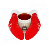 一杯热茶针织红色手套 Cup of hot tea in knitted red mittens