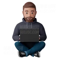 男子坐在莲花的位置，拿着笔记本电脑 Man sitting in a lotus position with a laptop computer