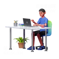 在笔记本电脑上工作的人 Man Working On Laptop
