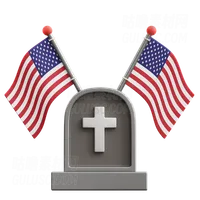 墓碑和美国国旗 Gravestone and American Flags