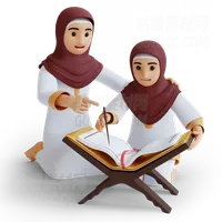 女孩和妈妈读古兰经 Girl and mom reading the Quran