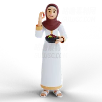 穆斯林妇女与斋月食品takjil Muslim woman with Ramadan food takjil