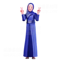 显示胜利标志的穆斯林女性 Muslim Female showing victory sign