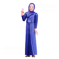 盖头女孩显示胜利标志 Hijab girl showing victory sign