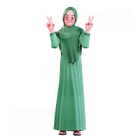 显示胜利标志的穆斯林女性 Muslim Female showing victory sign